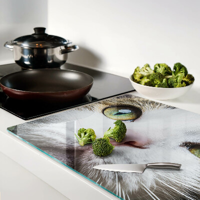 Tagliere in vetro temperato con stampa di un gatto dagli occhi verdi