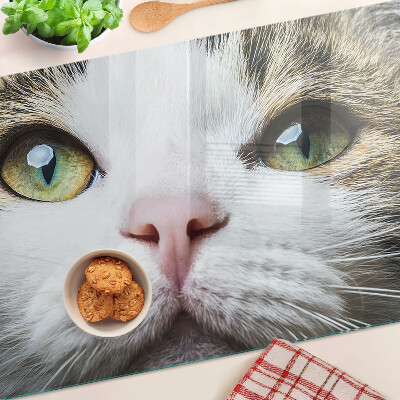 Tagliere in vetro temperato con stampa di un gatto dagli occhi verdi