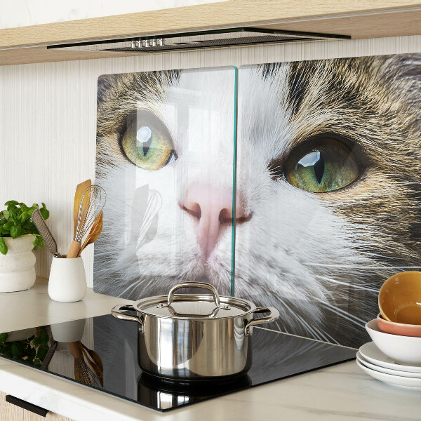 Tagliere in vetro temperato con stampa di un gatto dagli occhi verdi