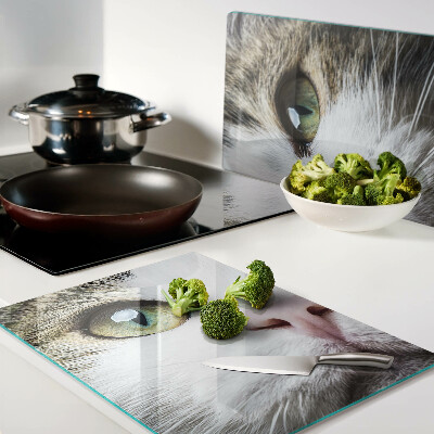 Tagliere in vetro temperato con stampa di un gatto dagli occhi verdi