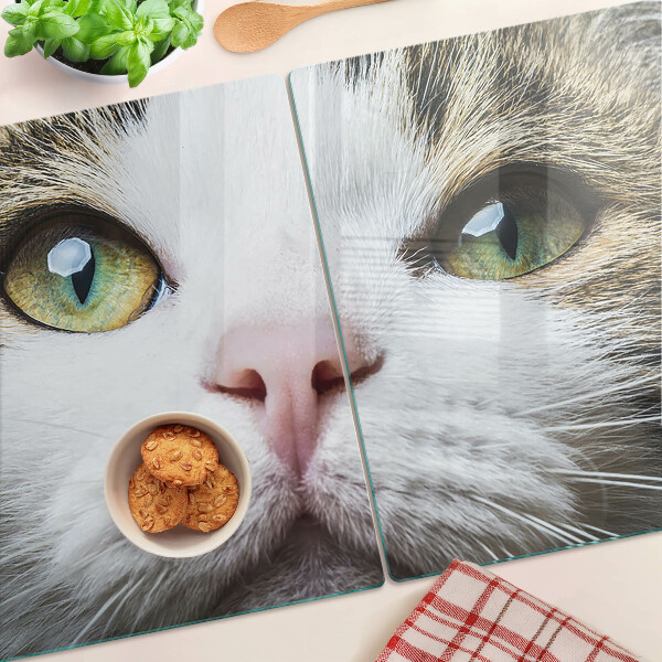 Tagliere in vetro temperato con stampa di un gatto dagli occhi verdi