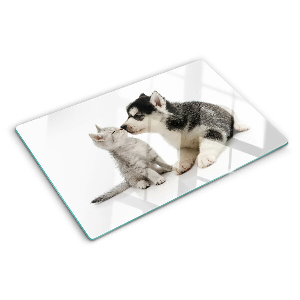 Tagliere in vetro temperato Gattino e cucciolo in amicizia