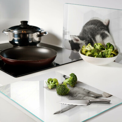 Tagliere in vetro temperato con stampa raffigurante un gattino e un cucciolo che giocano insieme