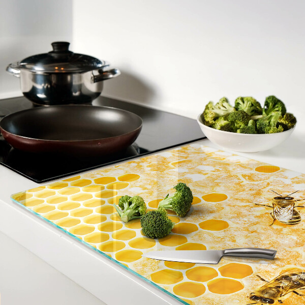 Tagliere in vetro temperato con motivo a alveari e api