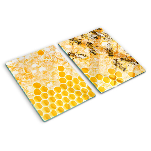 Tagliere in vetro temperato con motivo a alveari e api