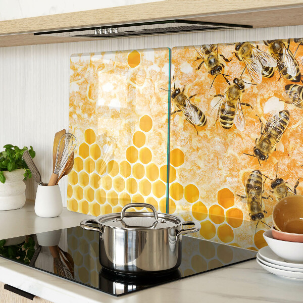 Tagliere in vetro temperato con motivo a alveari e api