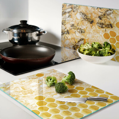 Tagliere in vetro temperato con motivo a alveari e api