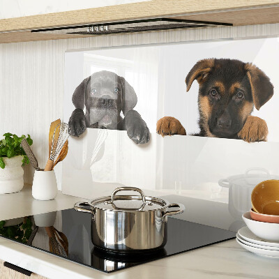 Tagliere in vetro con decorazione raffigurante due cagnolini che si guardano