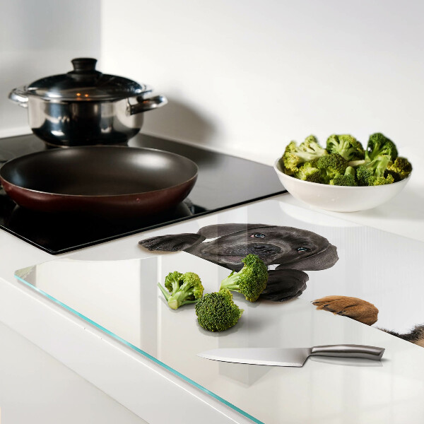 Tagliere in vetro con decorazione raffigurante due cagnolini che si guardano