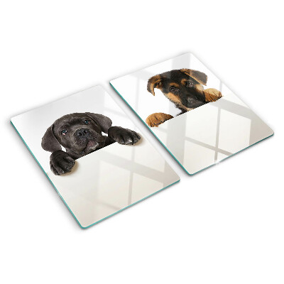 Tagliere in vetro con decorazione raffigurante due cagnolini che si guardano