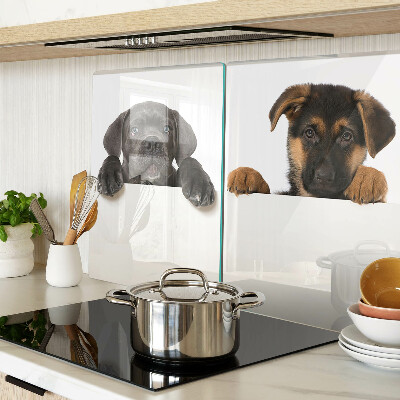 Tagliere in vetro con decorazione raffigurante due cagnolini che si guardano