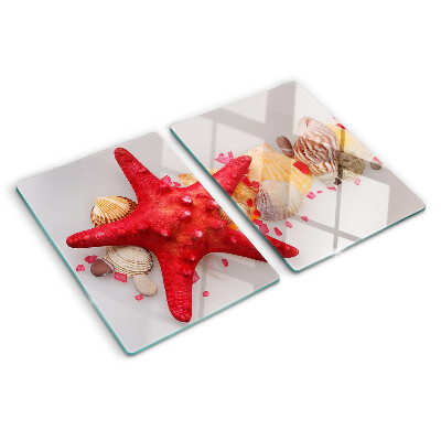 Tagliere in vetro temperato con motivo con conchiglie e stella marina