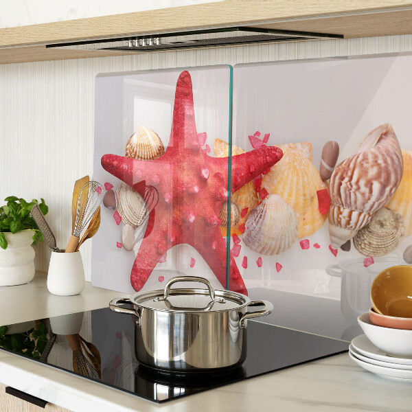 Tagliere in vetro temperato con motivo con conchiglie e stella marina