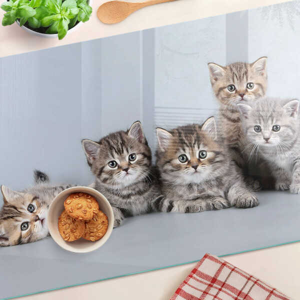 Tagliere in vetro con stampa di gatti sullo sfondo di una finestra