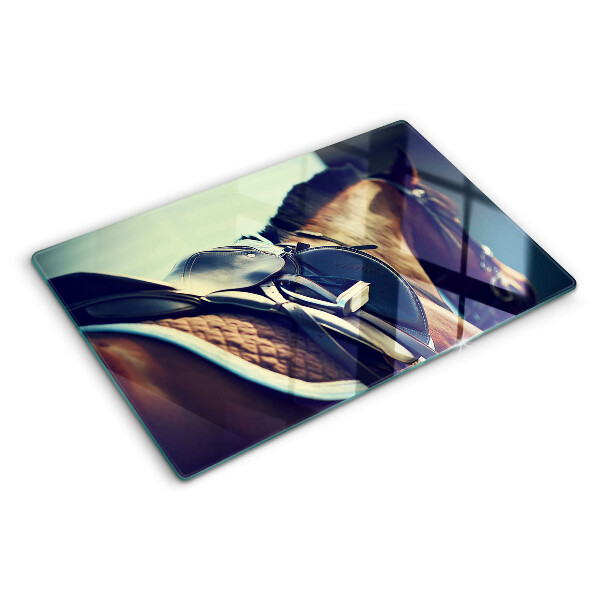 Tagliere in vetro con motivo cavalli, adatto per accessori e attrezzatura per l'equitazione