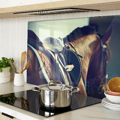 Tagliere in vetro con motivo cavalli, adatto per accessori e attrezzatura per l'equitazione