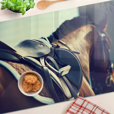 Tagliere in vetro con motivo cavalli, adatto per accessori e attrezzatura per l'equitazione