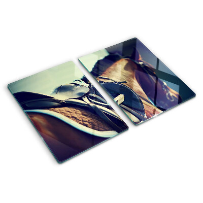 Tagliere in vetro con motivo cavalli, adatto per accessori e attrezzatura per l'equitazione