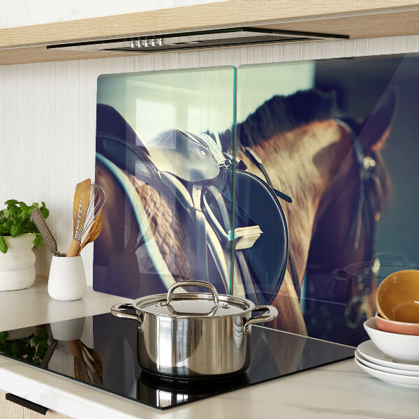 Tagliere in vetro con motivo cavalli, adatto per accessori e attrezzatura per l'equitazione