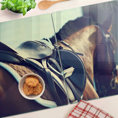 Tagliere in vetro con motivo cavalli, adatto per accessori e attrezzatura per l'equitazione