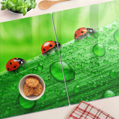 Tagliere in vetro temperato con motivo di coccinelle su sfondo verde