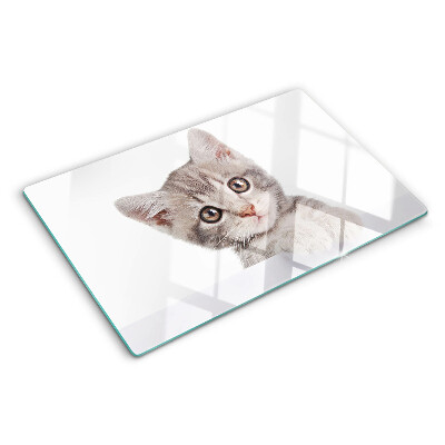Tagliere in vetro con stampa di un gattino dagli occhi grandi