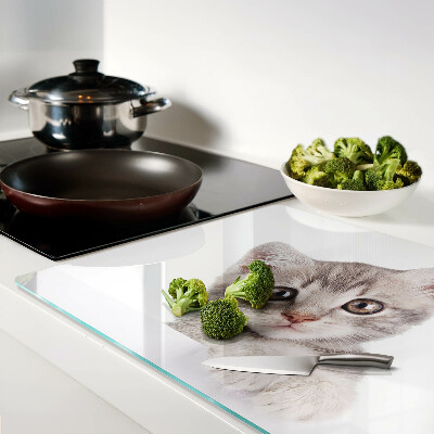 Tagliere in vetro con stampa di un gattino dagli occhi grandi