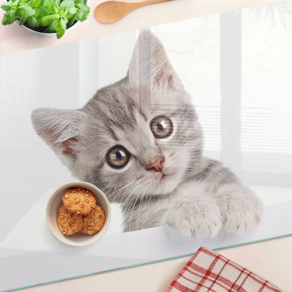 Tagliere in vetro con stampa di un gattino dagli occhi grandi