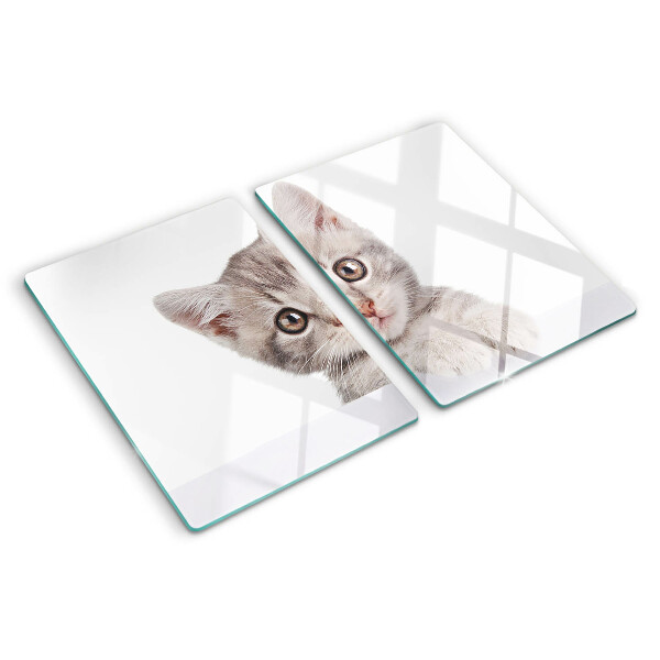 Tagliere in vetro con stampa di un gattino dagli occhi grandi