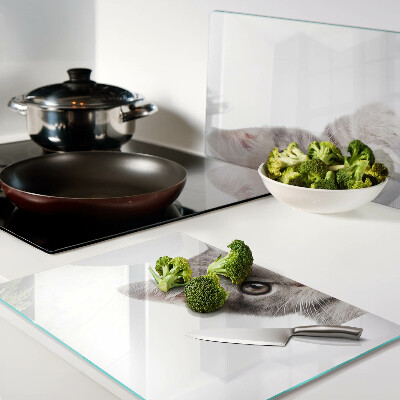 Tagliere in vetro con stampa di un gattino dagli occhi grandi