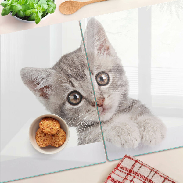 Tagliere in vetro con stampa di un gattino dagli occhi grandi