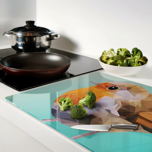 Tagliere in vetro temperato con decorazione a uccello in stile low poly