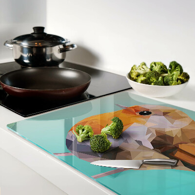 Tagliere in vetro temperato con decorazione a uccello in stile low poly