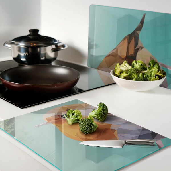 Tagliere in vetro temperato con decorazione a uccello in stile low poly