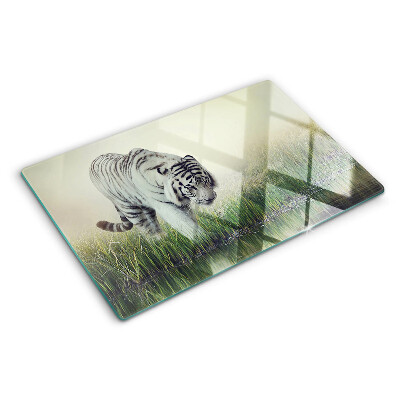 Tagliere in vetro temperato con stampa della tigre nell'erba