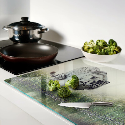 Tagliere in vetro temperato con stampa della tigre nell'erba