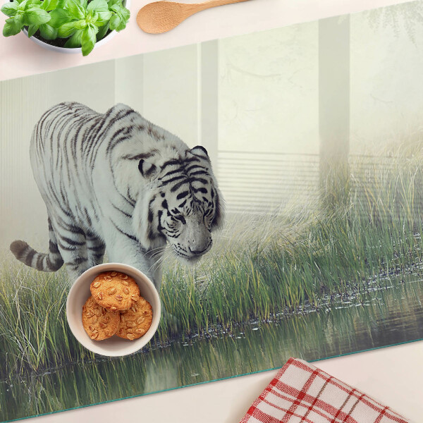 Tagliere in vetro temperato con stampa della tigre nell'erba