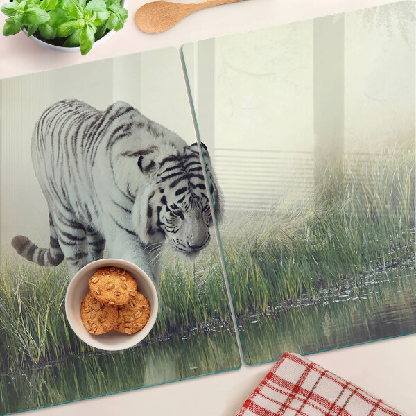 Tagliere in vetro temperato con stampa della tigre nell'erba