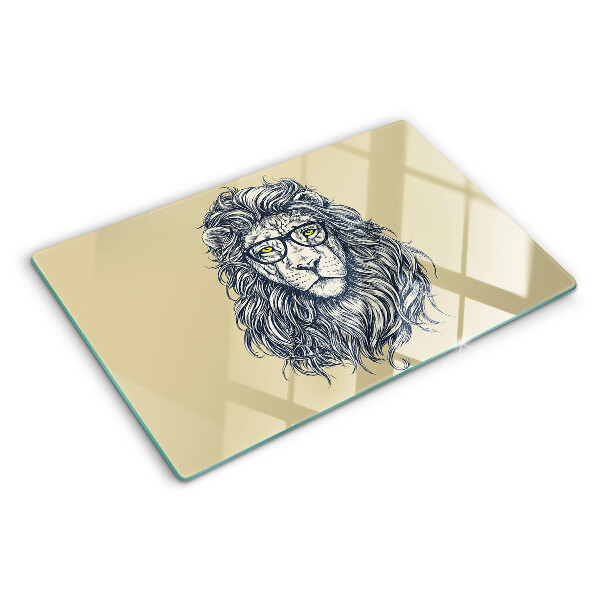 Tagliere in vetro con stampa del leone con gli occhiali
