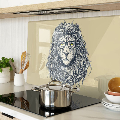 Tagliere in vetro con stampa del leone con gli occhiali