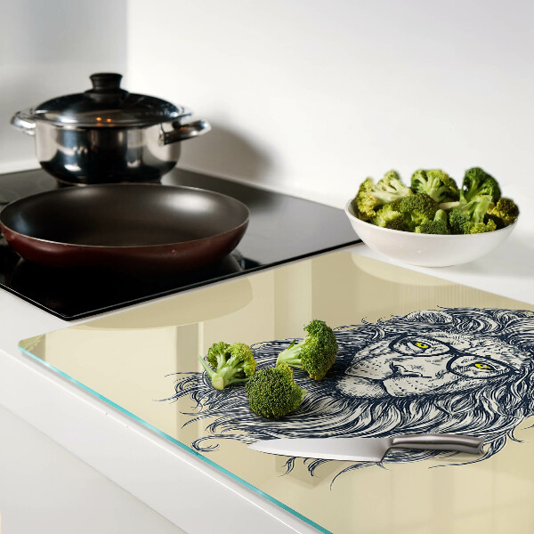 Tagliere in vetro con stampa del leone con gli occhiali