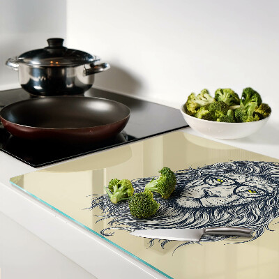 Tagliere in vetro con stampa del leone con gli occhiali