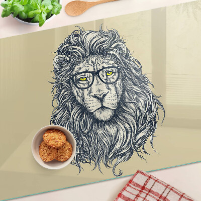 Tagliere in vetro con stampa del leone con gli occhiali