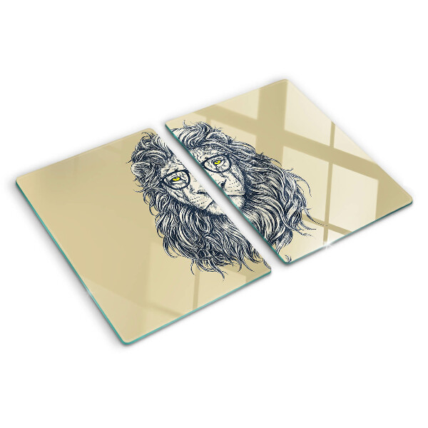 Tagliere in vetro con stampa del leone con gli occhiali