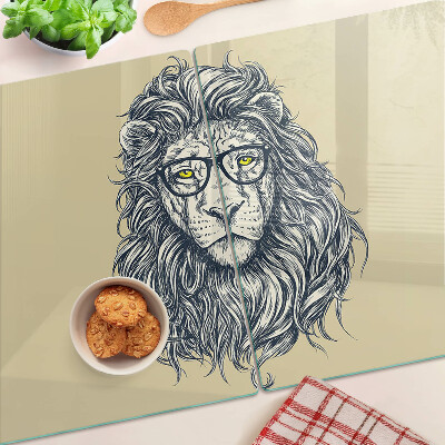 Tagliere in vetro con stampa del leone con gli occhiali