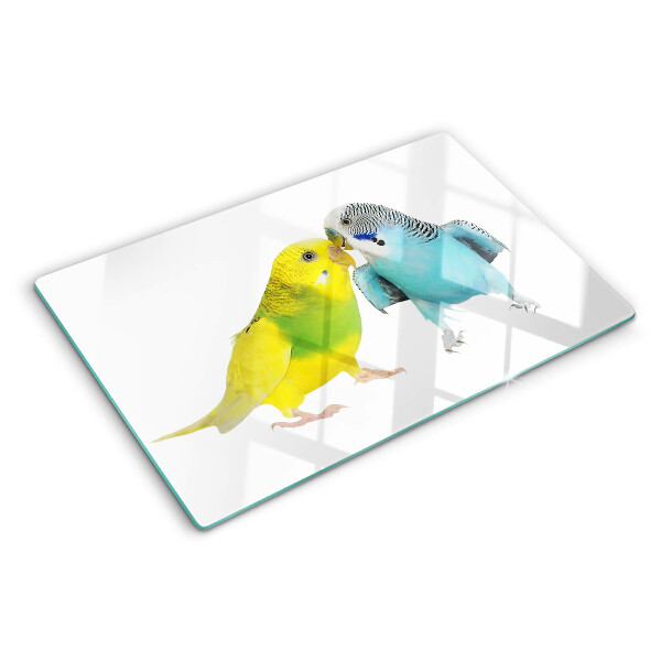 Tagliere in vetro temperato Pappagalli nei colori giallo e blu