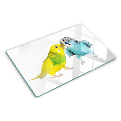 Tagliere in vetro temperato Pappagalli nei colori giallo e blu