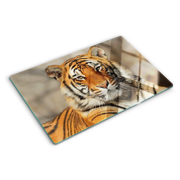Tagliere in vetro temperato con stampa raffigurante una tigre in una posa naturale