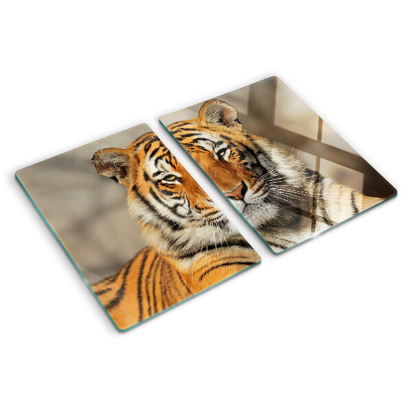 Tagliere in vetro temperato con stampa raffigurante una tigre in una posa naturale