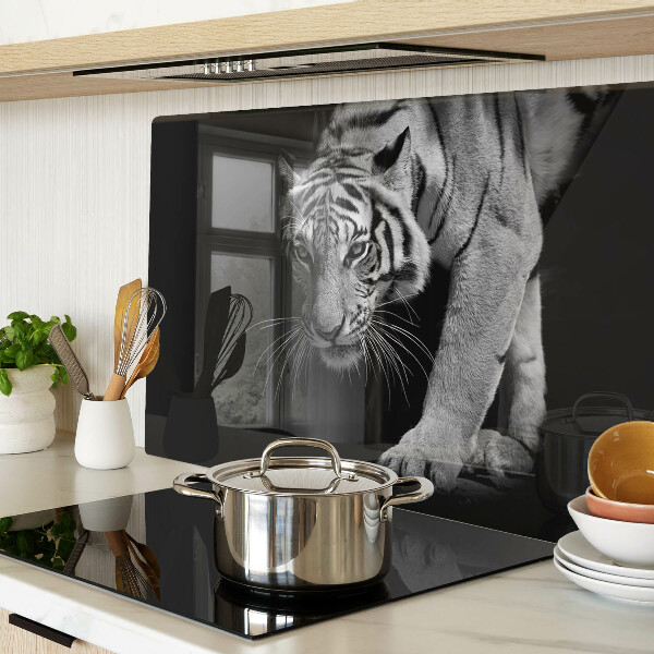 Tagliere in vetro temperato con motivo a tigre in bianco e nero